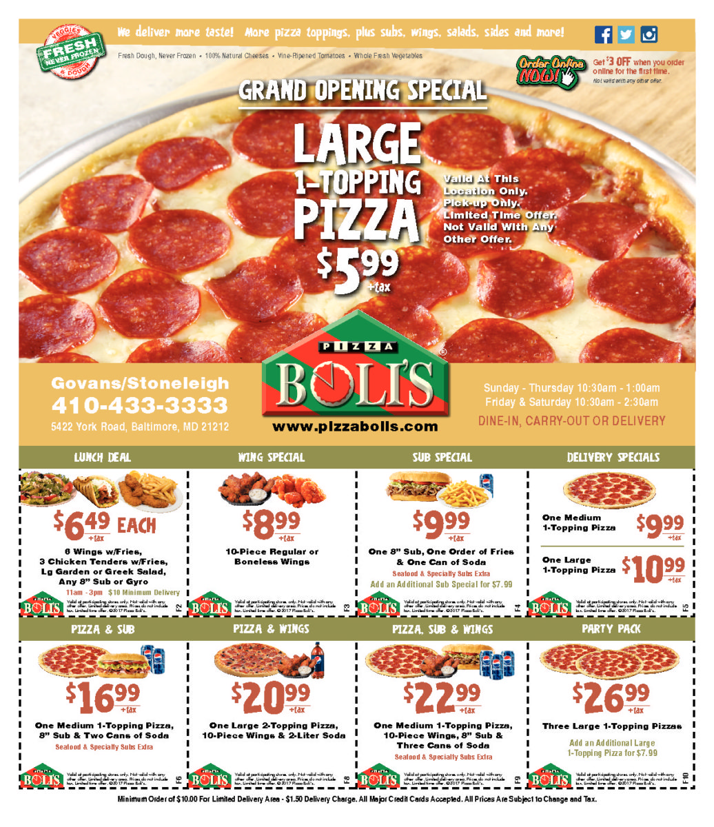 Pizza Boli's Govans Flyer - Pizza Boli's