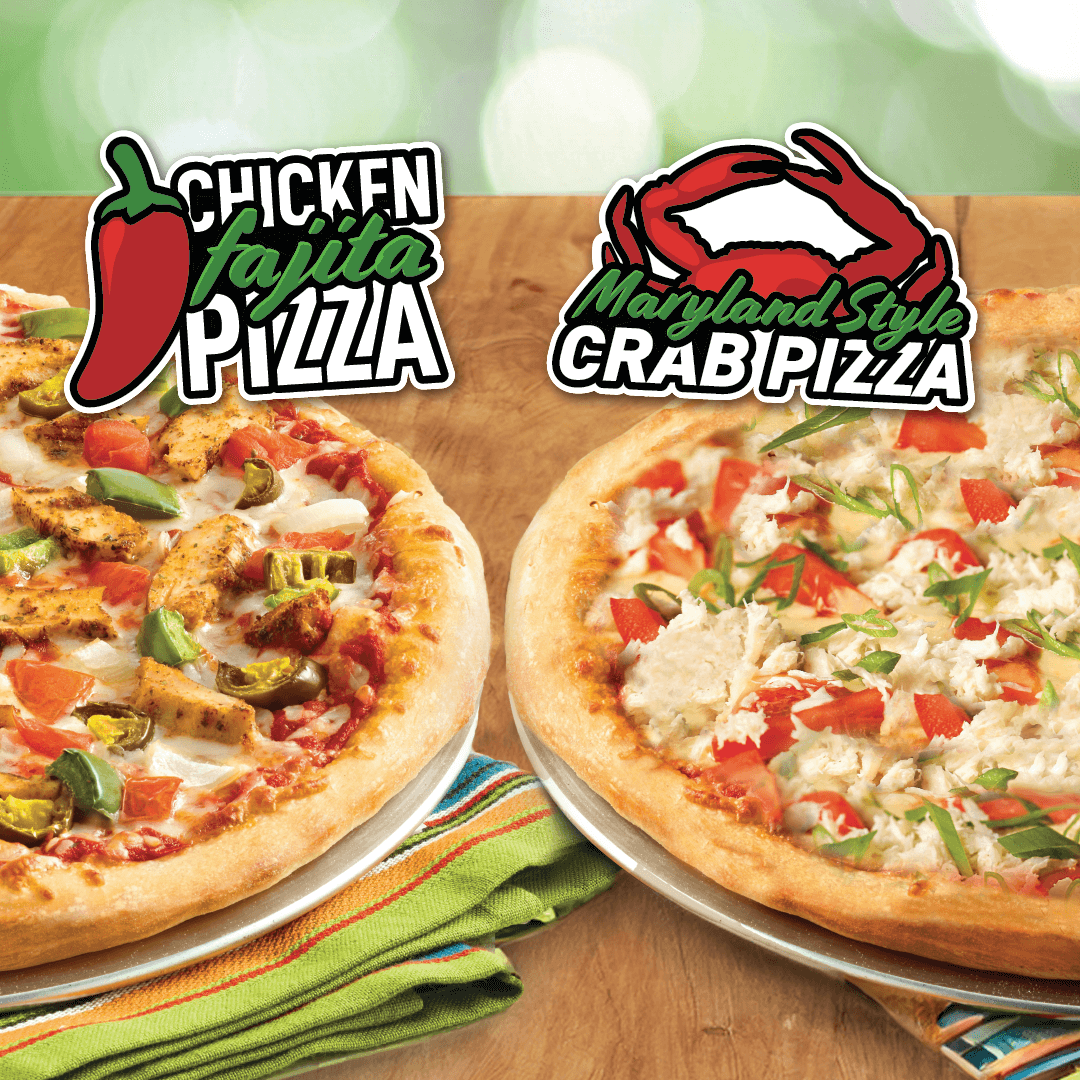 Enjoy the flavors of summer and try our Chicken fajita pizza and Maryland style crab pizza!